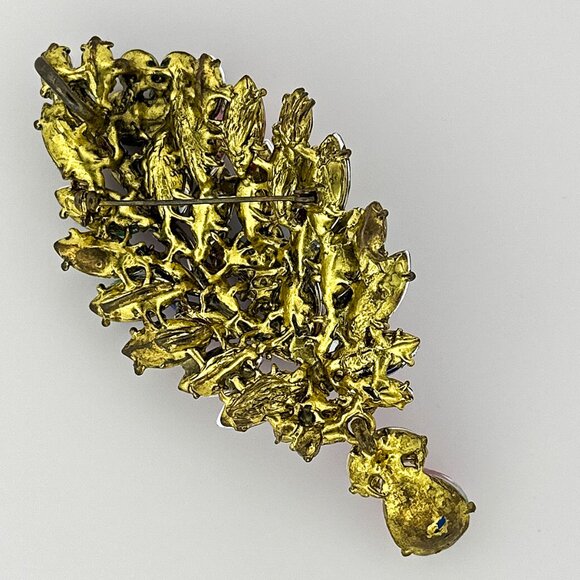 VTG Statement Brooch/Pendant Multi-Color Rhinestones Crystal Pin Jewel Tone - Picture 6 of 10